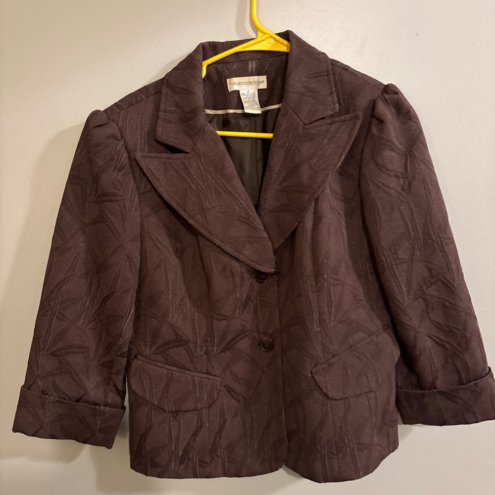 Vtg 90s Worthington Womens Textured Blazer Jacket Brown Size 12